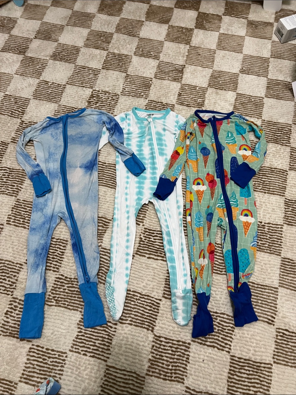 Mixed Bamboo Pajama Set - Blue & Aqua Tie-Dye and Ice Cream Prints Size 12-18 M